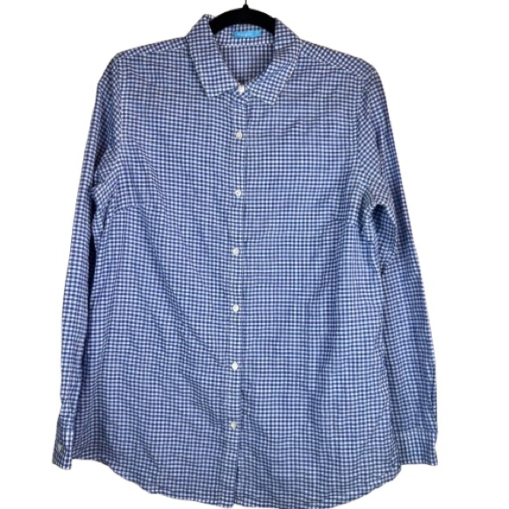 J. McLaughlin Blue and White Gingham Button-Down Shirt